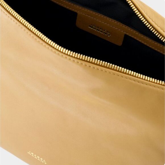 Isabel Marant Leyden Shoulder Bag Genuine Leather Golden Beige Brown Designer - Picture 6 of 13